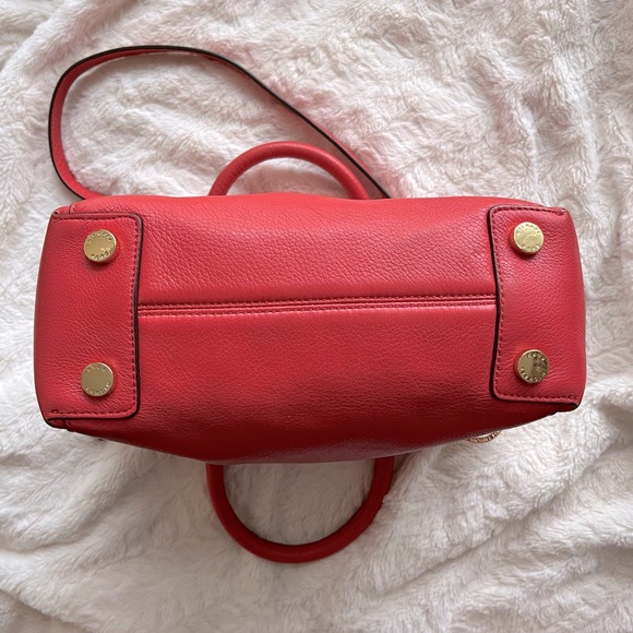 Michael Kors Pebbled Leather Coral Riley Medium Satchel Bag with Gold Hardware - Picture 5 of 15